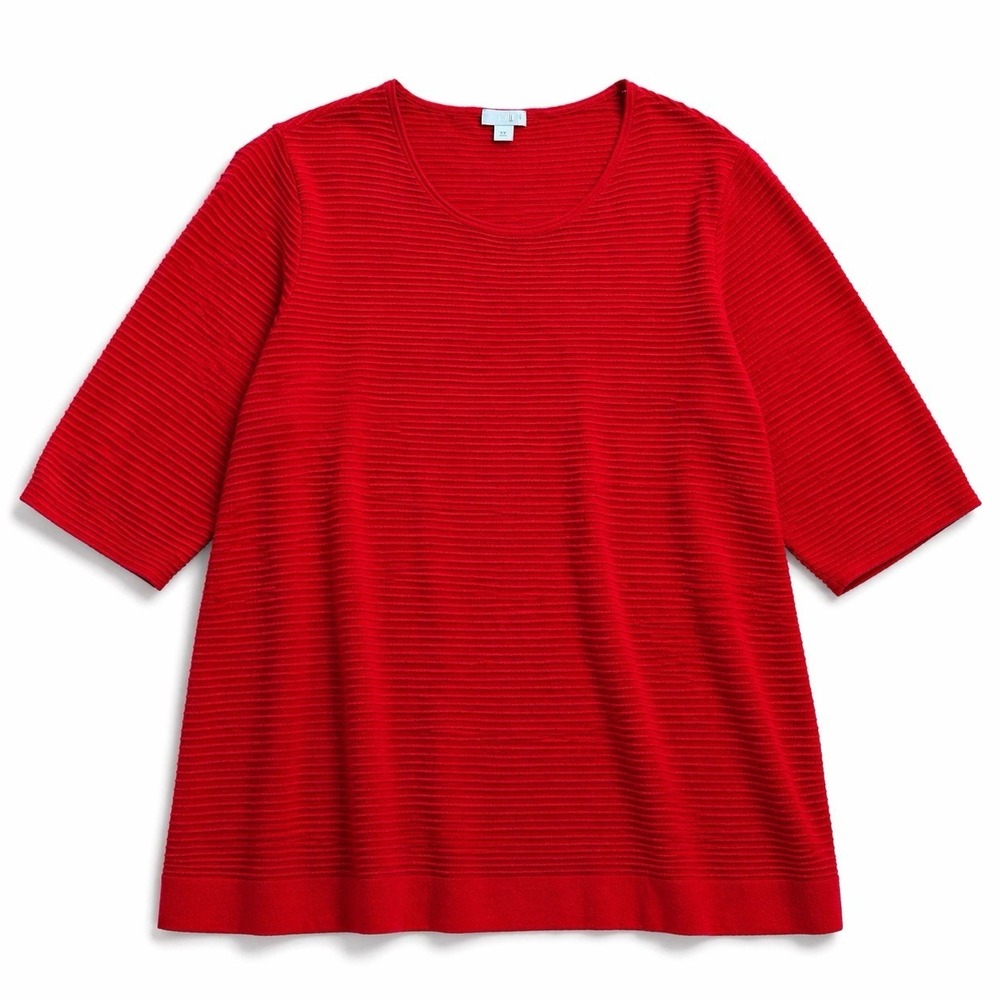 J Jill Ribbed Top XL Cherry Red Minimalist Capsule Office Pullover Classic Basic
